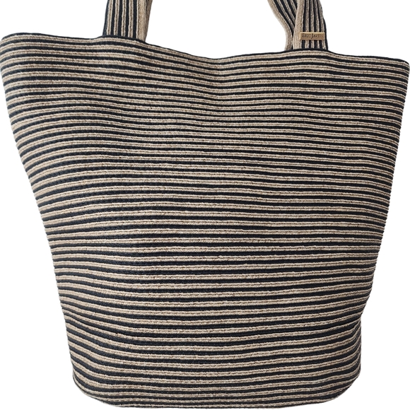 EUC Eric Javits Natural Black Striped Squishee Tote - Picture 9 of 11